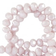 Faceted glass beads 4x3mm disc Soft rose ash-pearl shine coating